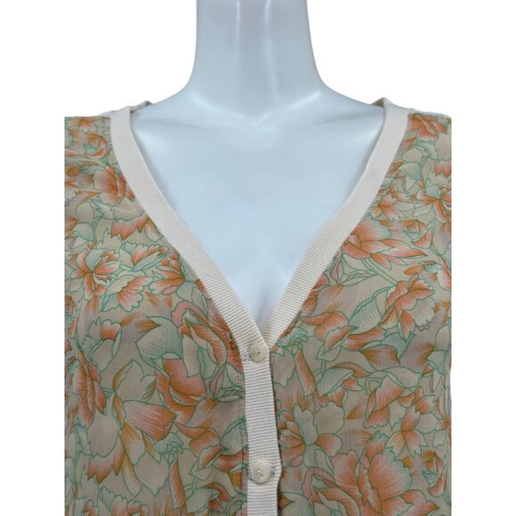 Free People‎ Top Womens Medium Peach Cream Floral Sheer Cottagecore Boho Prairie - Picture 2 of 8